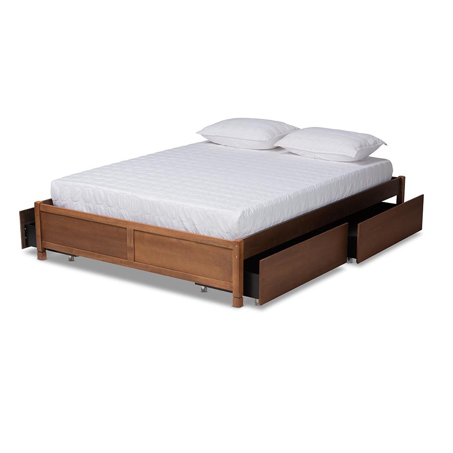 Walnut Brown Finished Wood Queen Size 4-Drawer Platform Storage Bed Frame. Picture 2