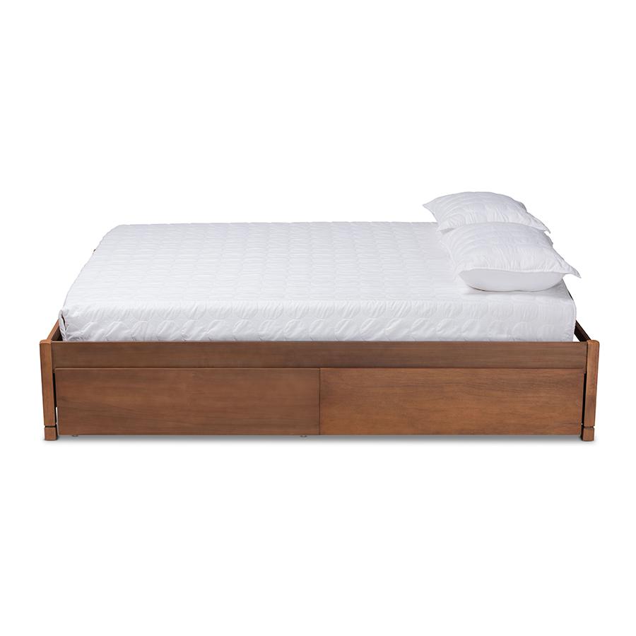 Walnut Brown Finished Wood Queen Size 4-Drawer Platform Storage Bed Frame. Picture 3