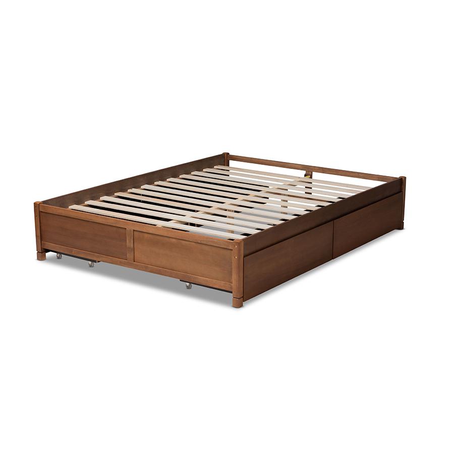 Walnut Brown Finished Wood Queen Size 4-Drawer Platform Storage Bed Frame. Picture 4