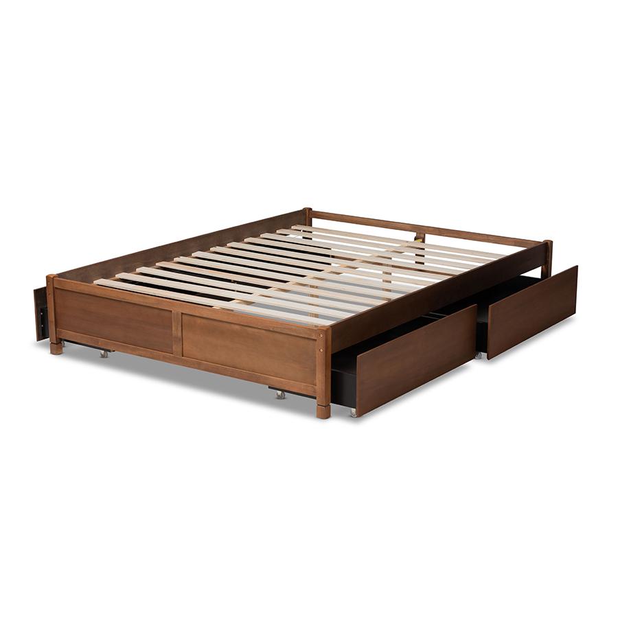 Walnut Brown Finished Wood Queen Size 4-Drawer Platform Storage Bed Frame. Picture 5