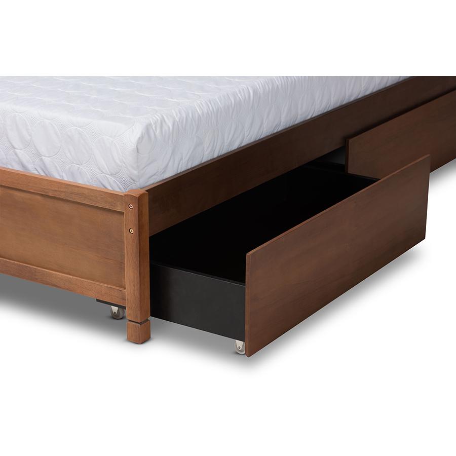 Walnut Brown Finished Wood Queen Size 4-Drawer Platform Storage Bed Frame. Picture 6