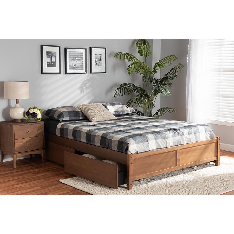 Walnut Brown Finished Wood Queen Size 4-Drawer Platform Storage Bed Frame. Picture 9