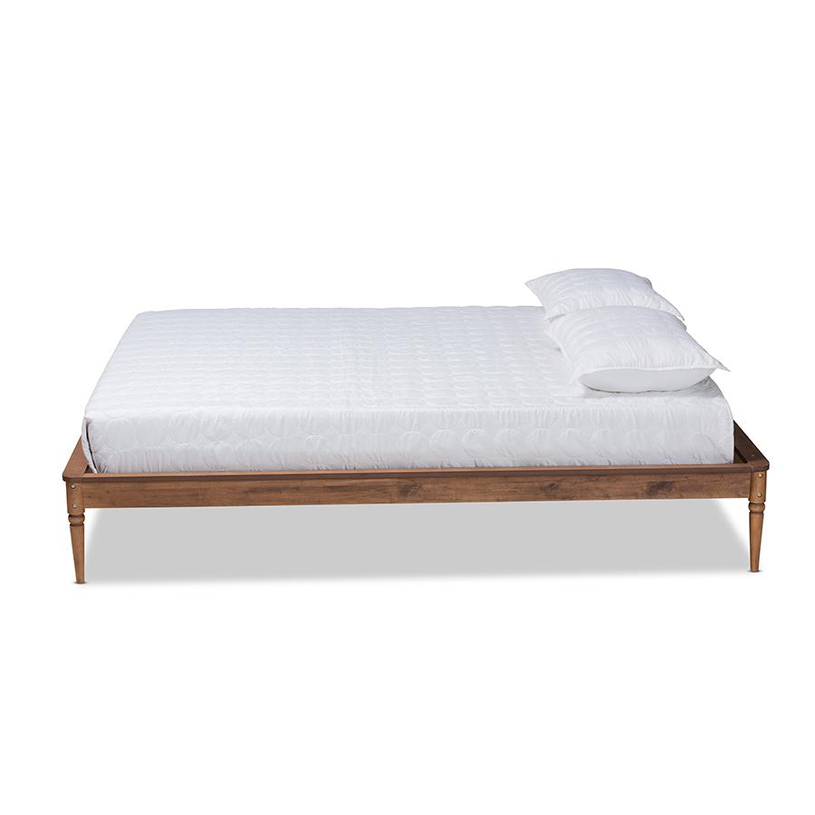 Tallis Classic and Traditional Walnut Brown Finished Wood Queen Size Bed Frame. Picture 2