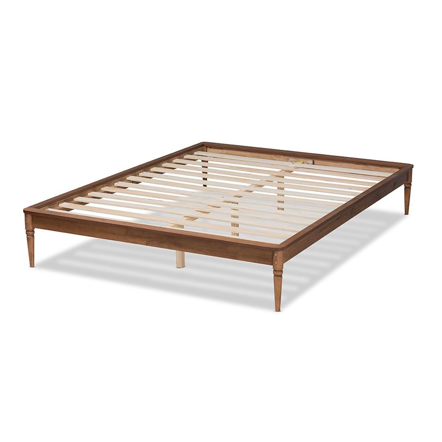 Tallis Classic and Traditional Walnut Brown Finished Wood Queen Size Bed Frame. Picture 3