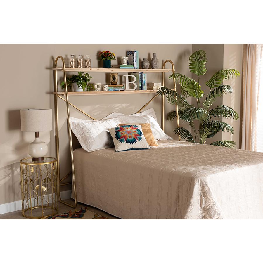 Natural Brown Finished Wood 2-Tier Over Bed Queen Size Storage Display Shelf. Picture 17
