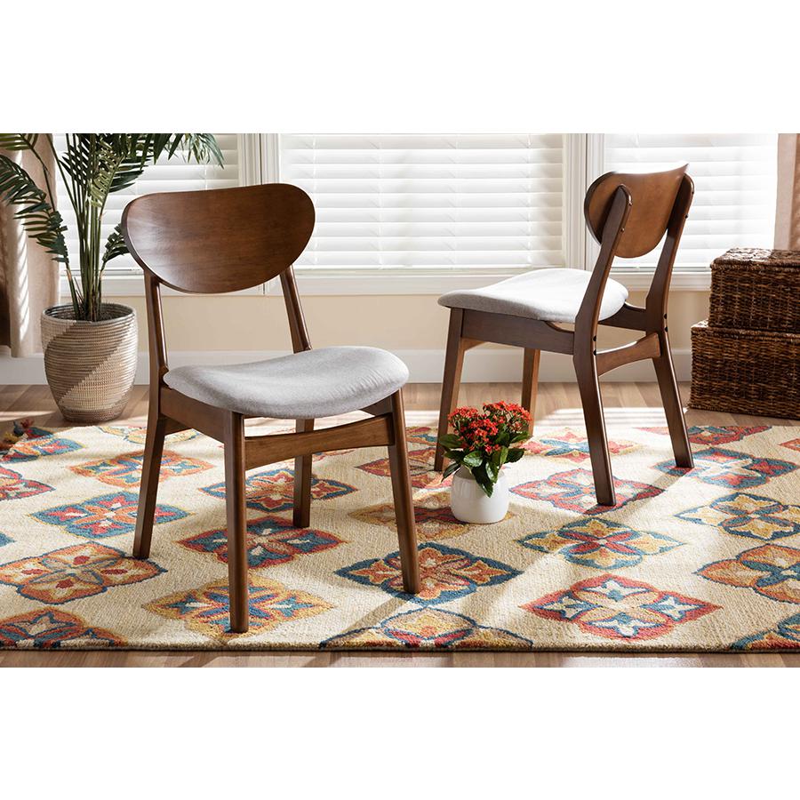 Grey Fabric Upholstered and Walnut Brown Finished Wood 2-Piece Dining Chair Set. Picture 17