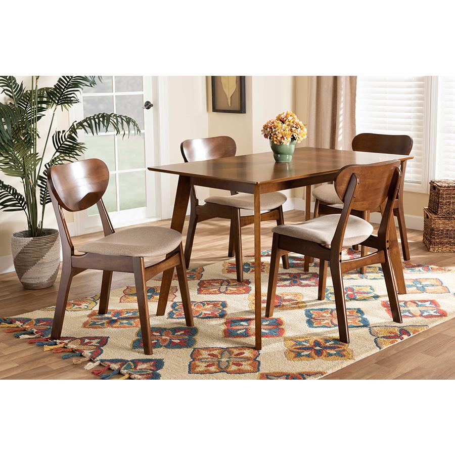 Sand Fabric Upholstered and Walnut Brown Finished Wood 5-Piece Dining Set. Picture 19