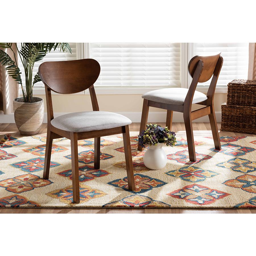 Grey Fabric Upholstered and Walnut Brown Finished Wood 2-Piece Dining Chair Set. Picture 17