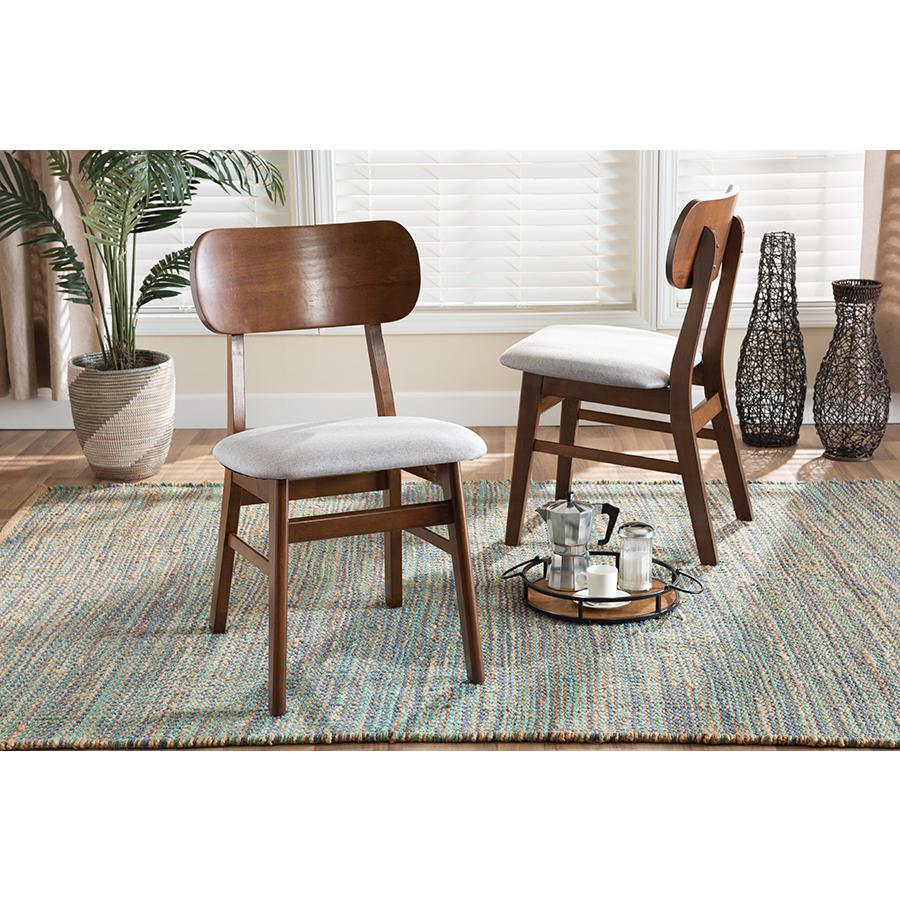 Grey Fabric Upholstered and Walnut Brown Finished Wood 2-Piece Dining Chair Set. Picture 17