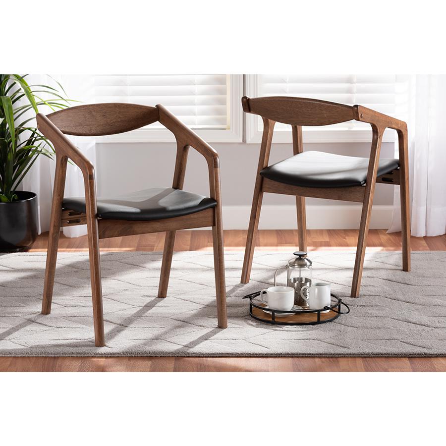 Leather Upholstered and Walnut Brown Finished Wood 2-Piece Dining Chair Set. Picture 19