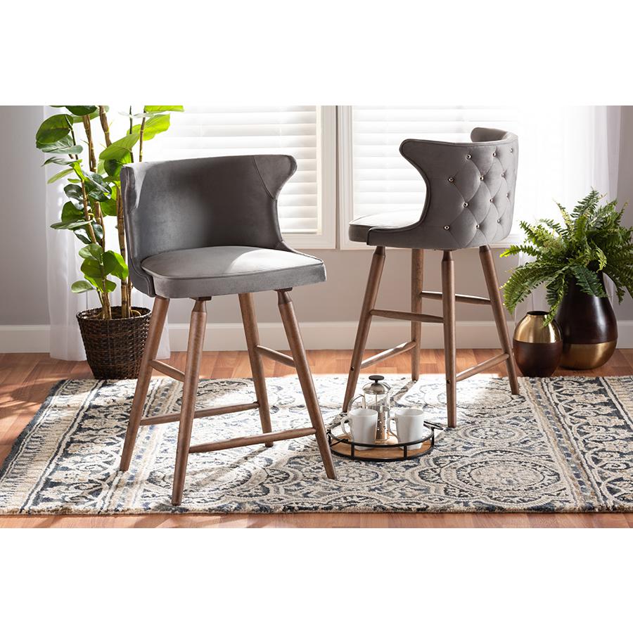 Walnut Brown Finished Wood 2-Piece Counter Stool Set. Picture 17