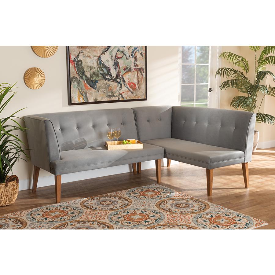 Walnut Brown Finished Wood 2-Piece Dining Nook Banquette Set. Picture 19