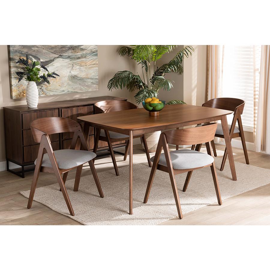 Grey Fabric Upholstered and Walnut Brown Finished Wood 5-Piece Dining Set. Picture 21