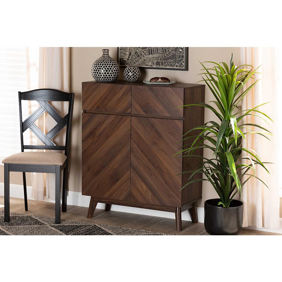 Baxton Studio Hartman Mid-Century Modern Walnut Brown Finished Wood Shoe Cabinet. Picture 23