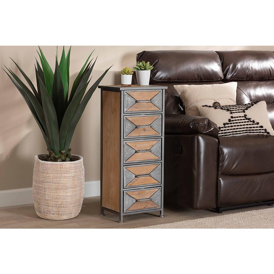 Whitewashed Oak Brown Finished Wood 5-Drawer Accent Storage Cabinet. Picture 17