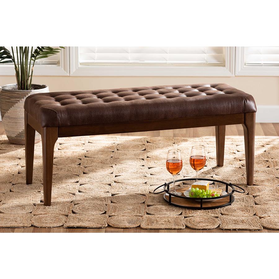 Walnut Brown Finished Wood Dining Bench. Picture 17