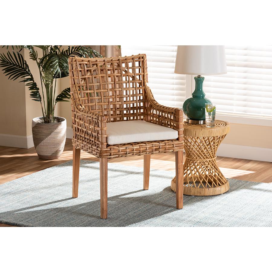 Natural Brown Finished Wood and Rattan Dining Chair. Picture 17