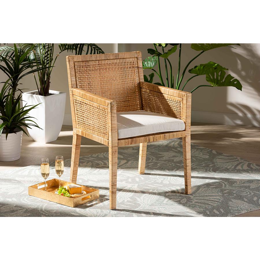 Natural Finished Wood and Rattan Dining Chair. Picture 21