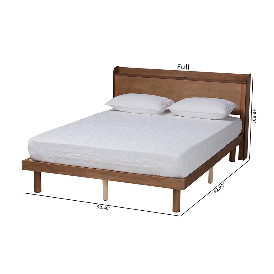 Walnut Brown Finished Wood Queen Size Platform Bed with Charging Station. Picture 10