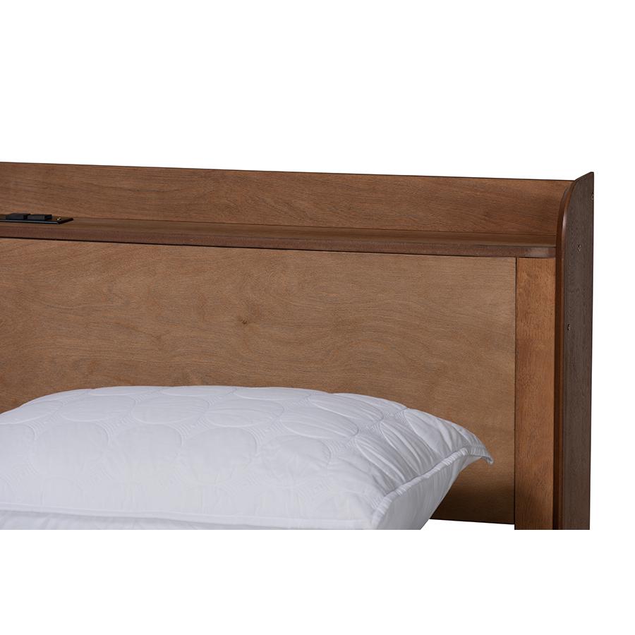 Walnut Brown Finished Wood Queen Size Platform Bed with Charging Station. Picture 4