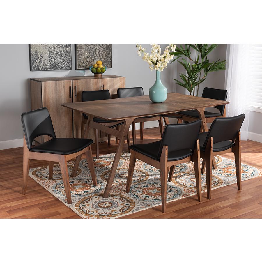 Leather Upholstered and Walnut Brown Finished Wood 7-Piece Dining Set. Picture 19