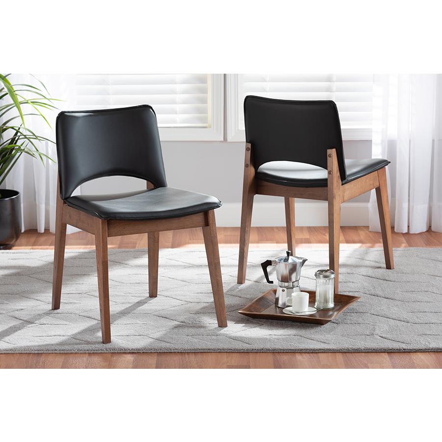 Leather Upholstered and Walnut Brown Finished Wood 2-Piece Dining Chair Set. Picture 17