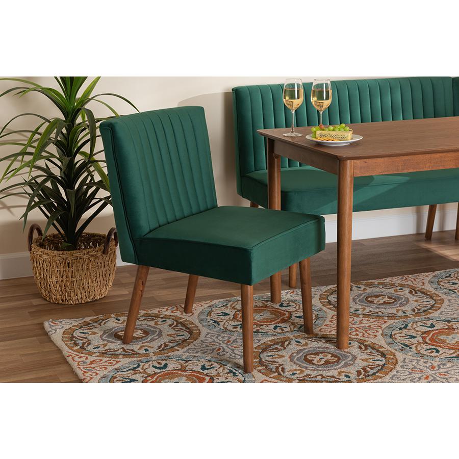 Emerald Green Velvet Upholstered and Walnut Brown Finished Wood Dining Chair. Picture 21