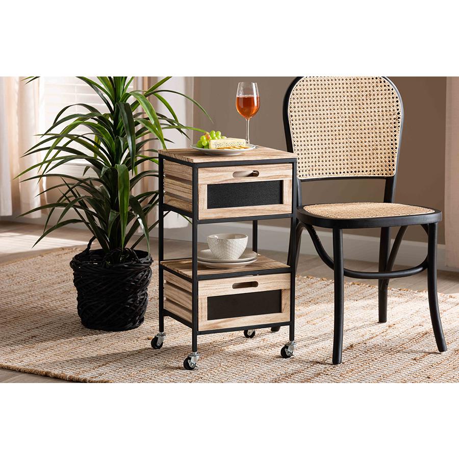 Industrial Oak Brown Finished Wood and Black Metal 2-Drawer End Table. Picture 19