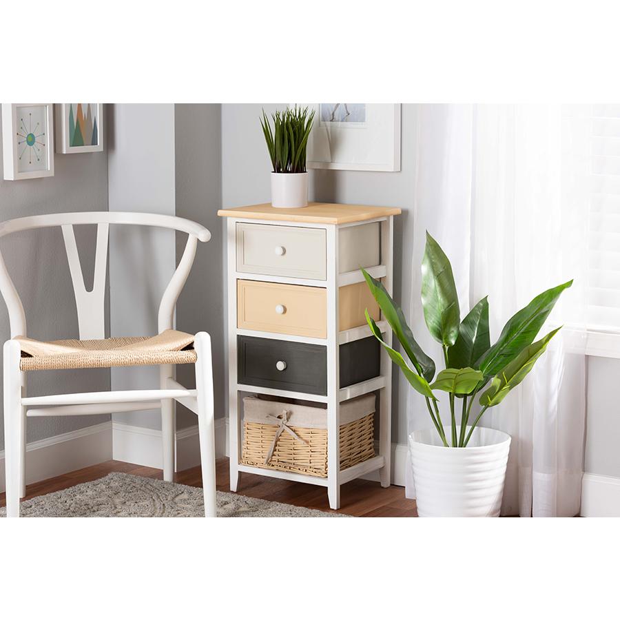 Transitional Multi-Colored Wood 3-Drawer Storage Unit with Basket. Picture 21