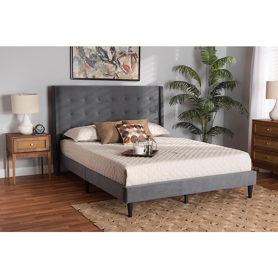 Dark Brown Finished Wood Queen Size Platform Bed. Picture 21