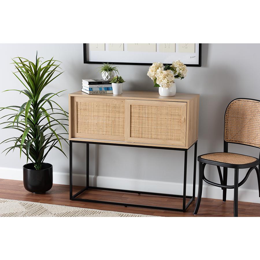 Transitional Natural Brown Finished Wood and Natural Rattan Sideboard Buffet. Picture 21