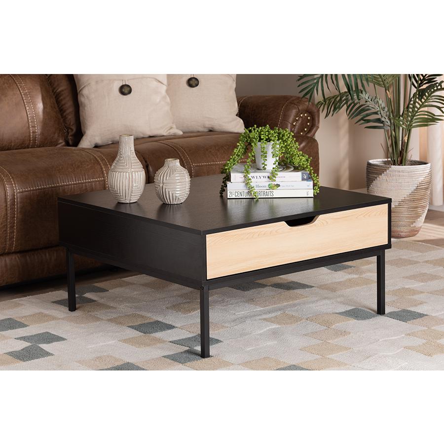 Two-Tone Oak Brown and Black Finished Wood Coffee Table. Picture 23