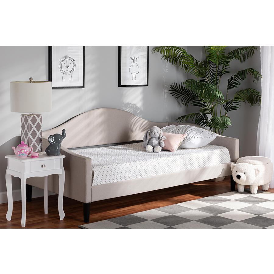 Beige Fabric Upholstered and Dark Brown Finished Wood Full Size Daybed. Picture 19