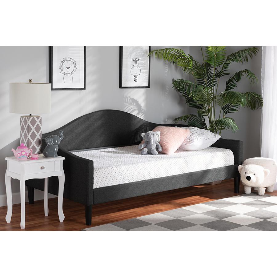 Charcoal Fabric Upholstered and Dark Brown Finished Wood Twin Size Daybed. Picture 19