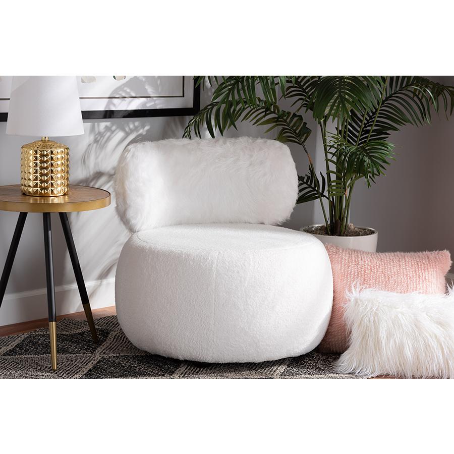 White Fabric Upholstered and Black Metal Accent Chair. Picture 19