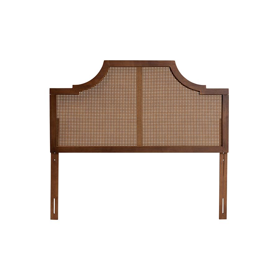 Ash Walnut Finished Wood and Rattan Queen Size Headboard. Picture 2