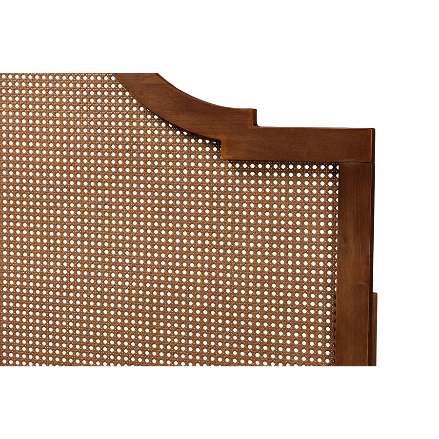 Ash Walnut Finished Wood and Rattan Queen Size Headboard. Picture 3
