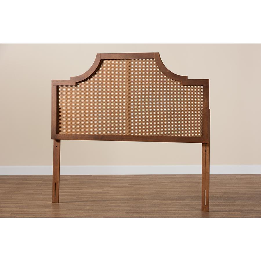 Ash Walnut Finished Wood and Rattan Queen Size Headboard. Picture 6