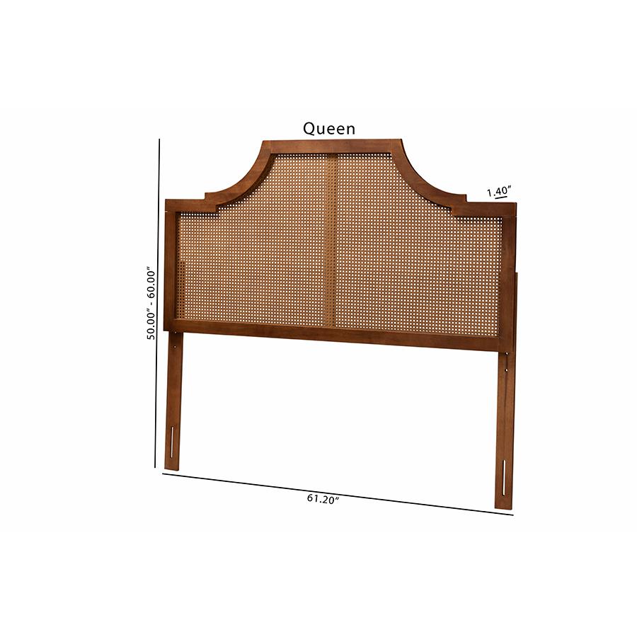 Ash Walnut Finished Wood and Rattan Queen Size Headboard. Picture 7