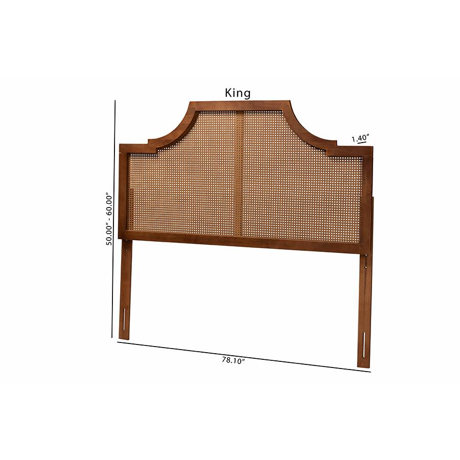 Ash Walnut Finished Wood and Rattan Queen Size Headboard. Picture 8