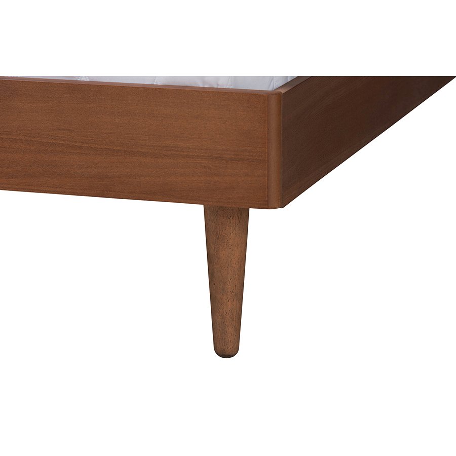 Macaria Mid-Century Modern Ash Walnut Woven Rattan King Size Bed. Picture 5