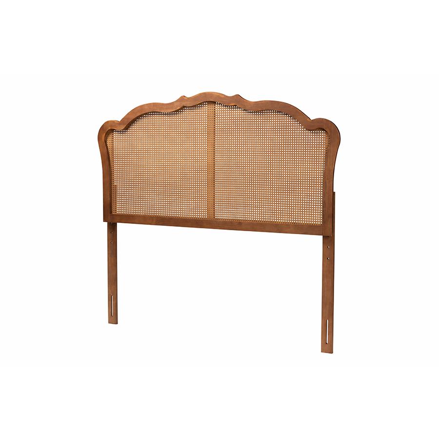 Traditional Ash Walnut Finished Wood Queen Size Headboard with Rattan. Picture 1