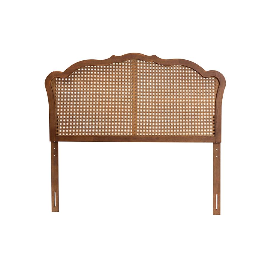Traditional Ash Walnut Finished Wood Queen Size Headboard with Rattan. Picture 2