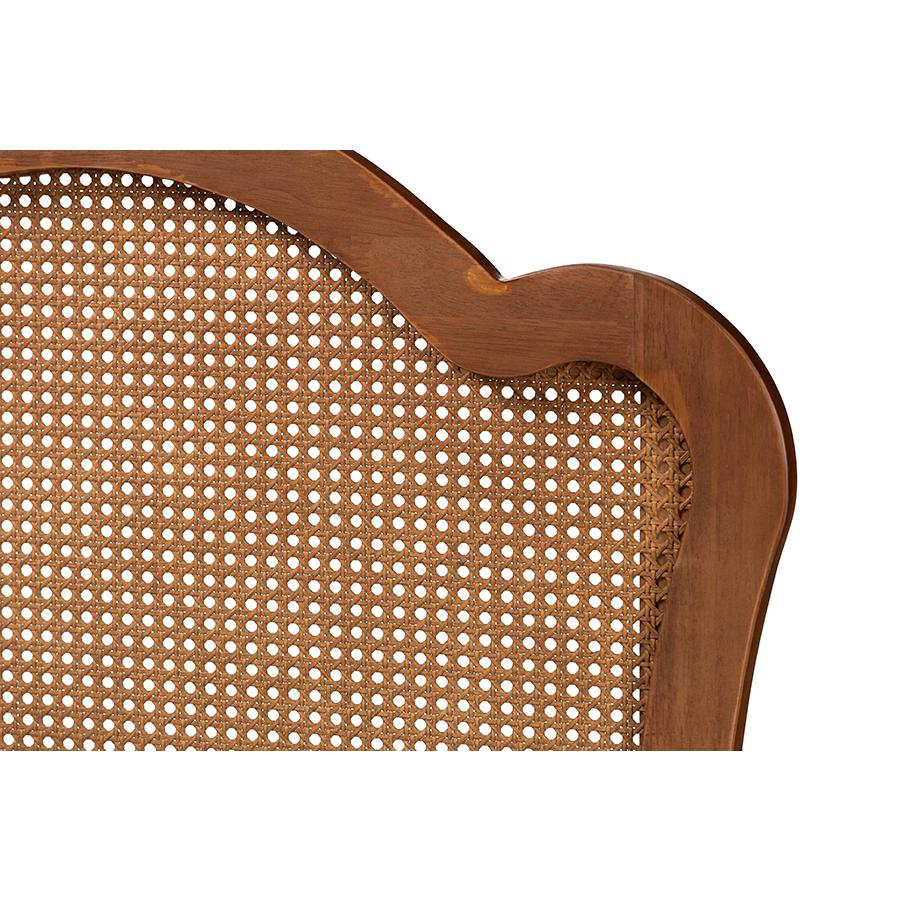 Traditional Ash Walnut Finished Wood Queen Size Headboard with Rattan. Picture 3