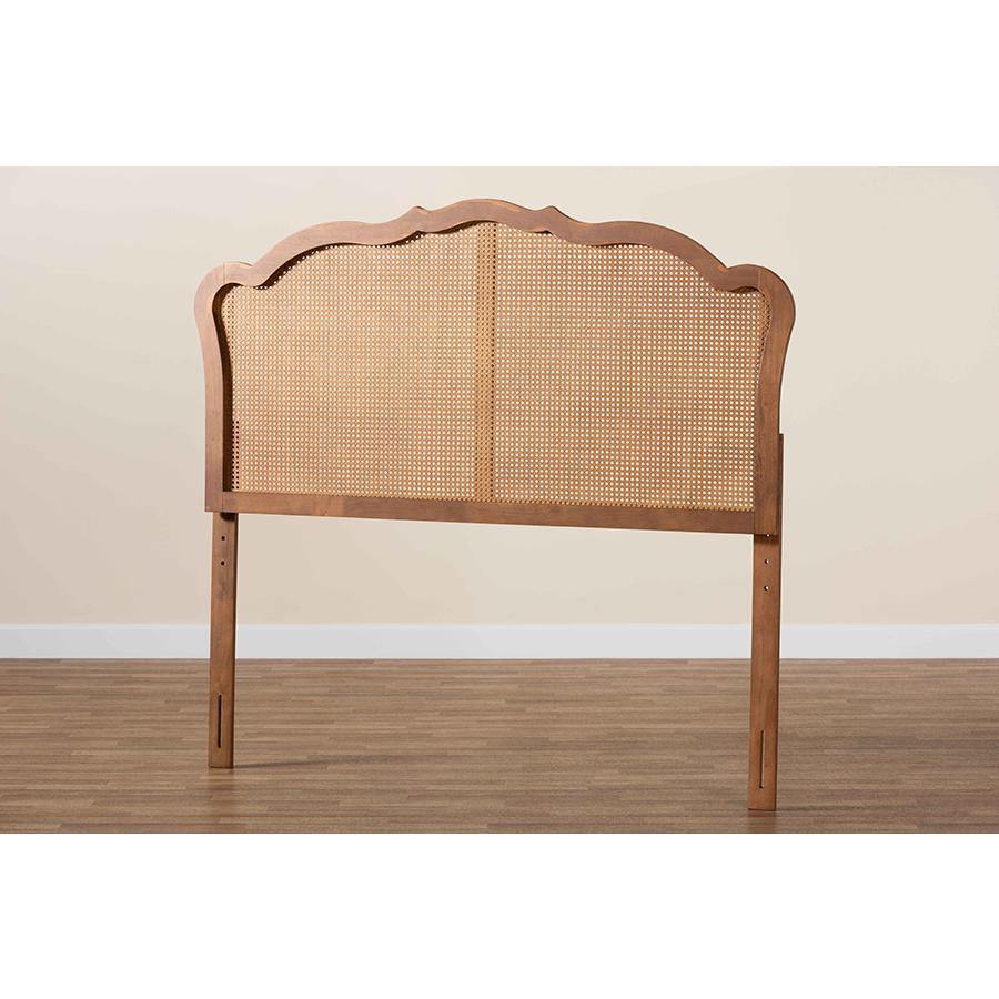 Traditional Ash Walnut Finished Wood Queen Size Headboard with Rattan. Picture 6