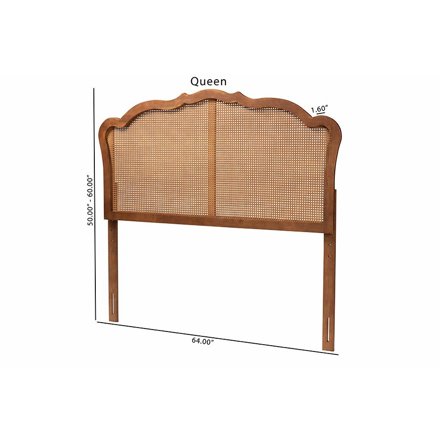 Traditional Ash Walnut Finished Wood Queen Size Headboard with Rattan. Picture 7