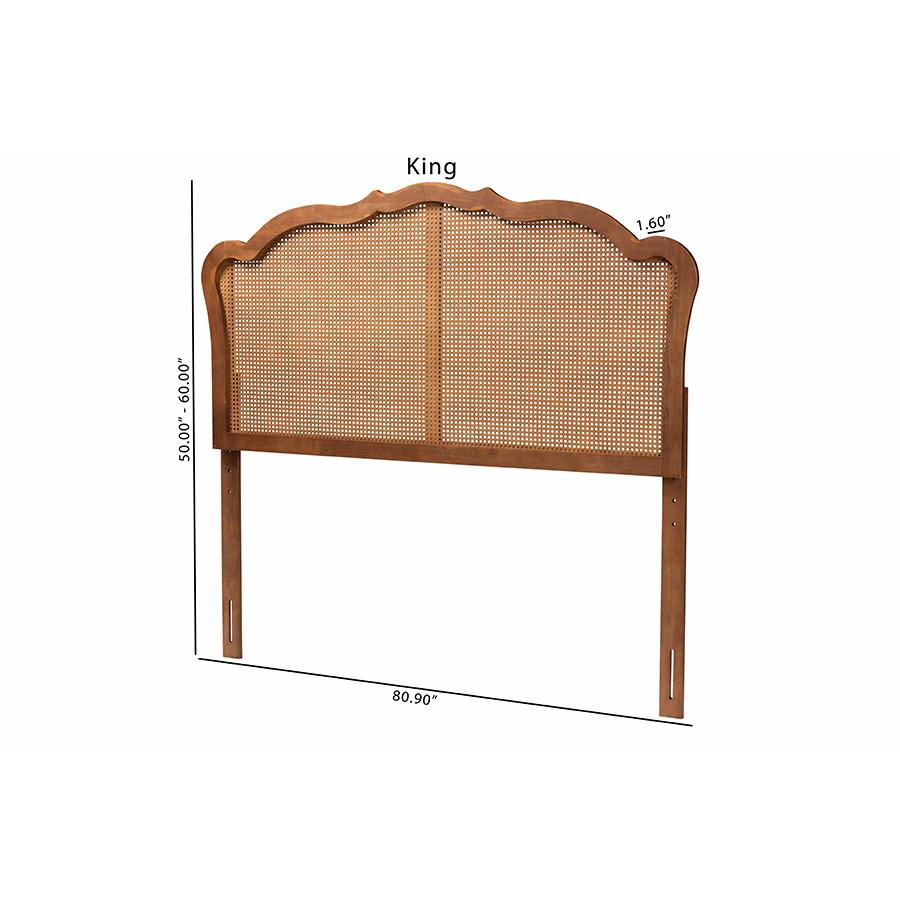 Traditional Ash Walnut Finished Wood Queen Size Headboard with Rattan. Picture 8