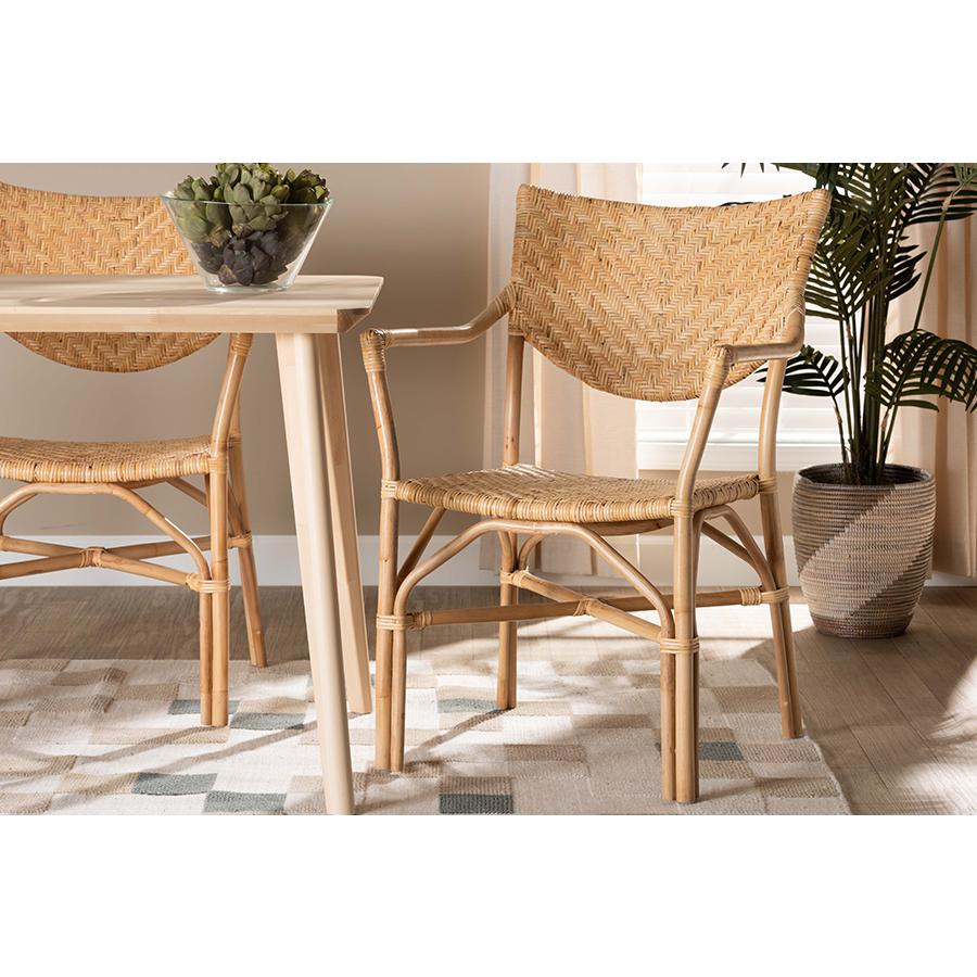 bali & pari Damani Modern Bohemian Natural Brown Finished Rattan Dining Chair. Picture 21