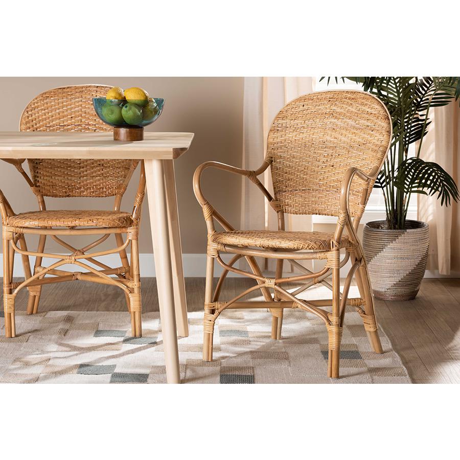 bali & pari Genna Modern Bohemian Natural Brown Finished Rattan Dining Chair. Picture 21