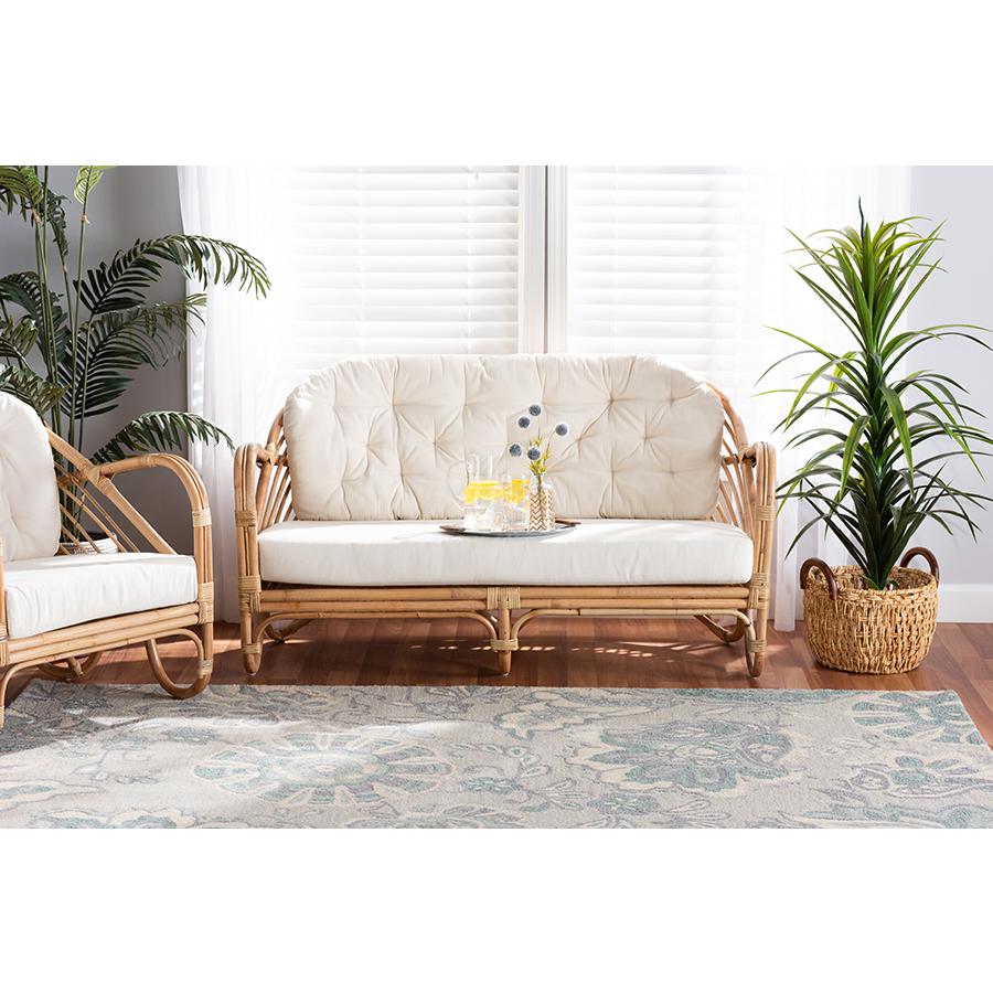bali & pari Aliane Modern Bohemian Natural Brown Antique Rattan Loveseat. Picture 21